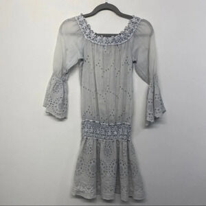 Temptation Positano Zinnia 100% Linen Embroidered Bell Sleeve Mini Dress Cover‎